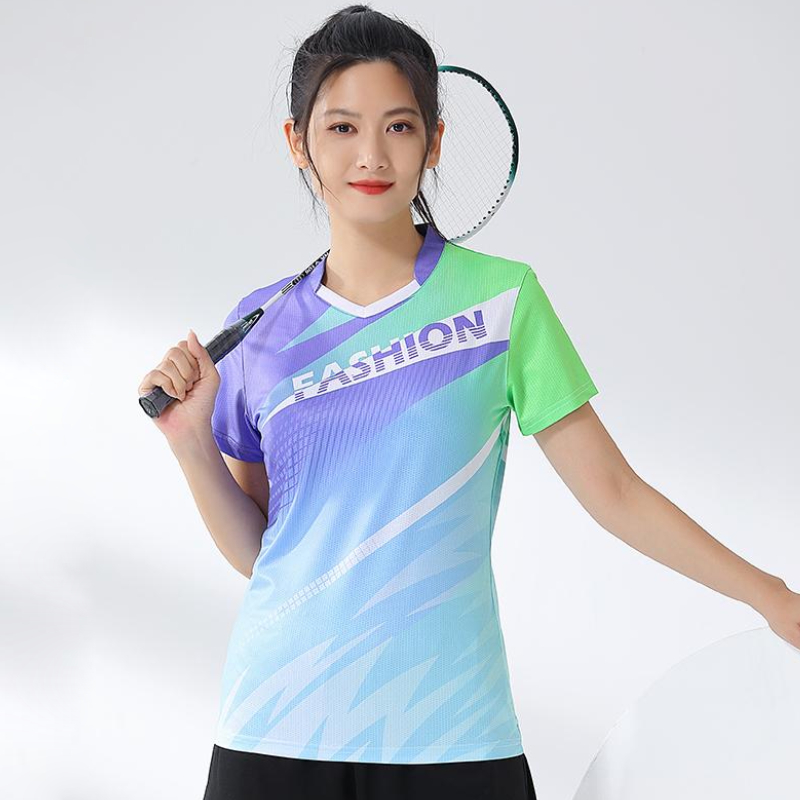 Table Tennis Shirt - 여자 배드민턴 셔츠, 프린트 골프웨어, 속건성