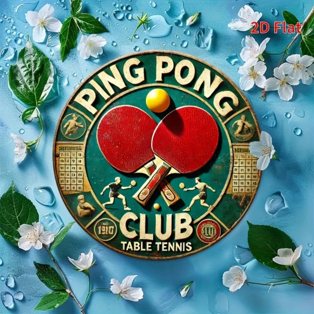 2D 플랫 빈티지 탁구 클럽 탁구대 원형 금속 간판 레 - Table Tennis Dimension 리뷰 및 가격