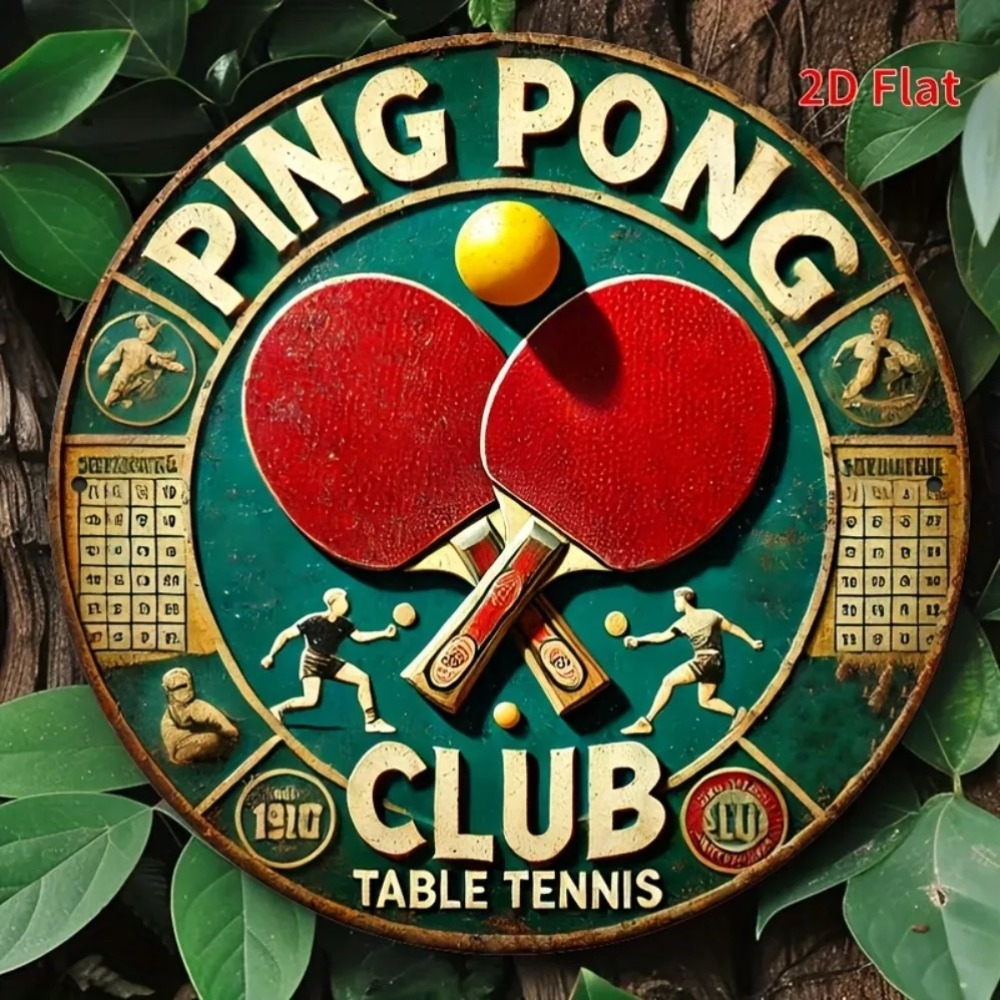 2D 플랫 빈티지 탁구 클럽 탁구대 원형 금속 간판 레 - Table Tennis Dimension 리뷰 및 가격