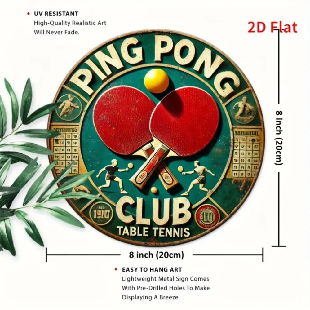 2D 플랫 빈티지 탁구 클럽 탁구대 원형 금속 간판 레 - Table Tennis Dimension 리뷰 및 가격